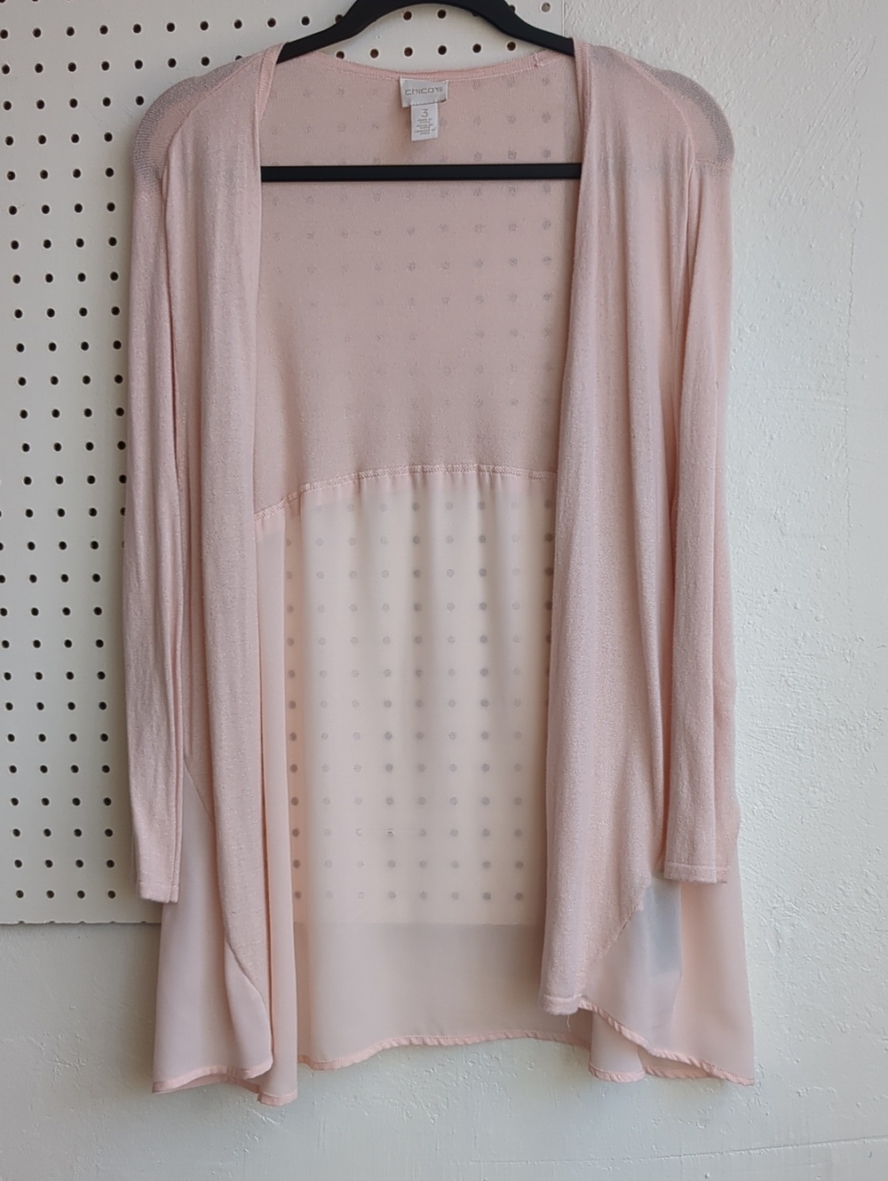 Chico's Blush Pink Open-Front Cardigan with Chiffon Back